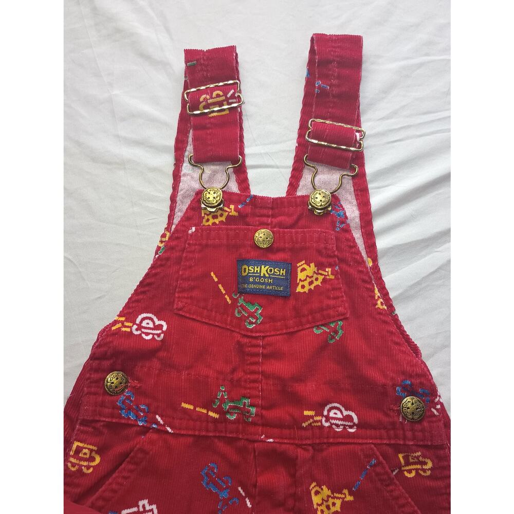 Oshkosh Bgosh Vestbak Bib Overalls Vehicles Red Corduroy Vintage Size 3T - Picture 3 of 6